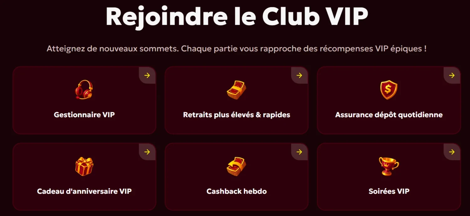 Spinobon Casino : avantages du club VIP