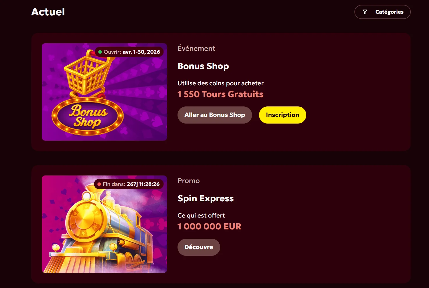Spinobon Casino Bonus et promotions